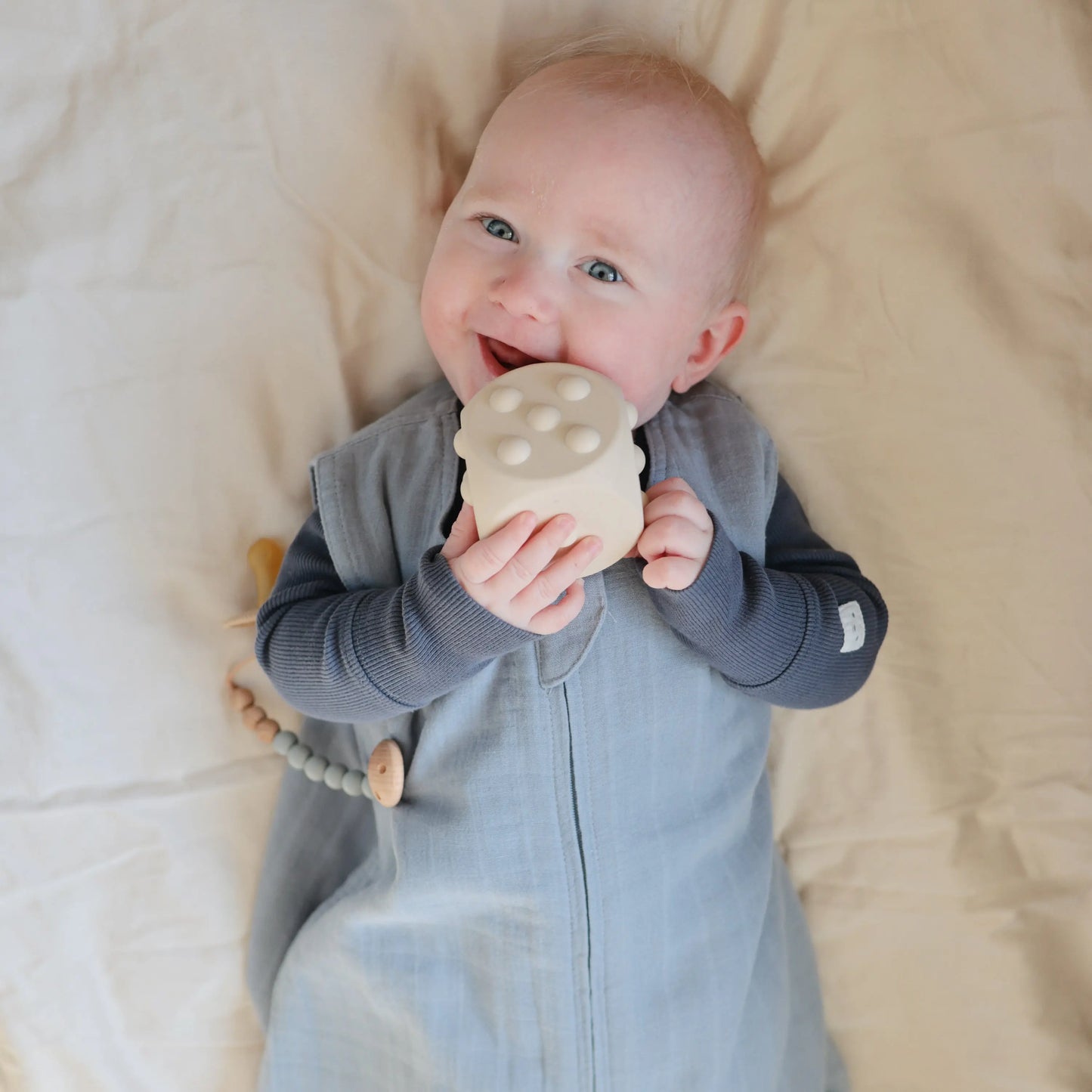 Silicone Pacifier Clip Eva with Faux Wood Clasp and Colorful Beads Mushie Everetts Place: Online Boutique