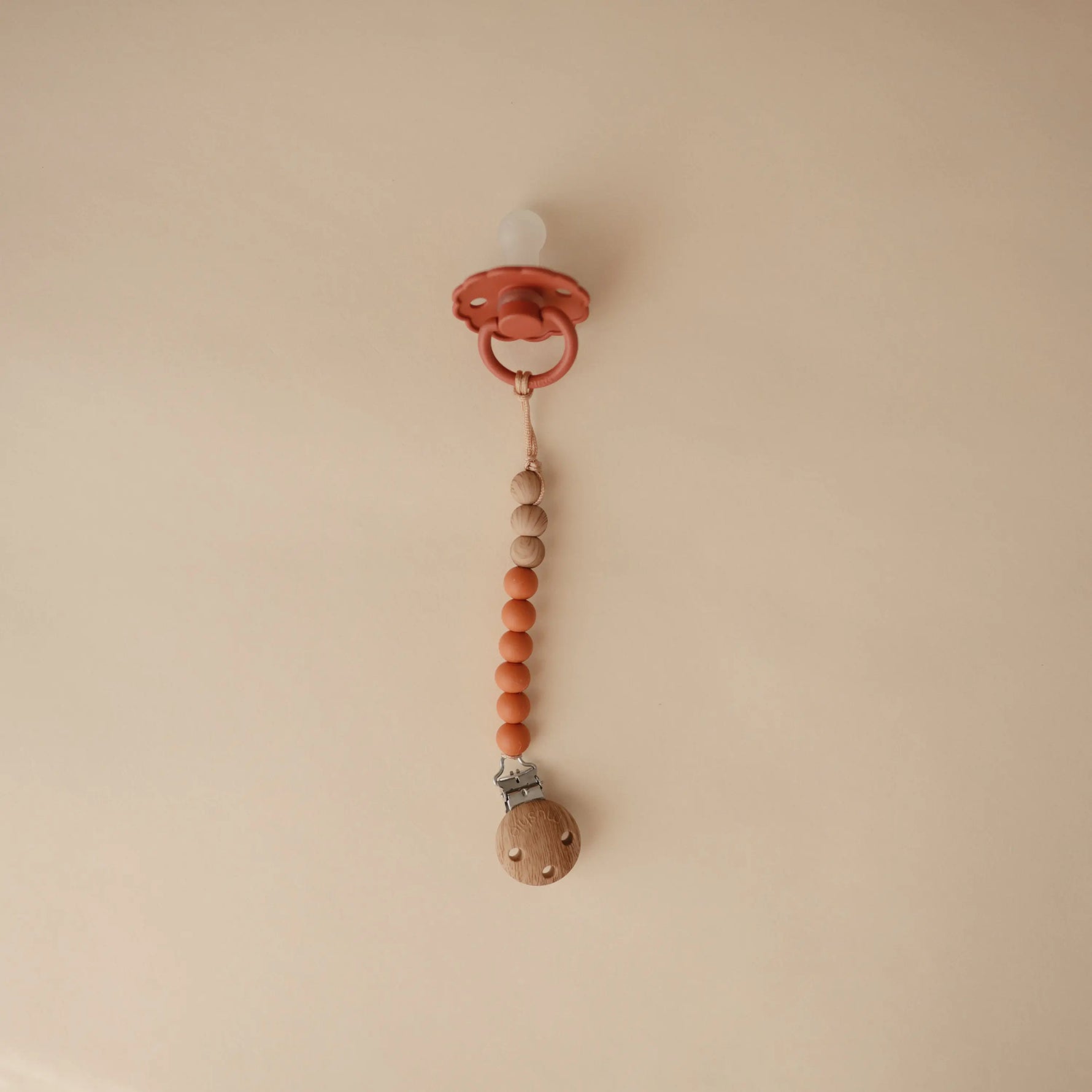 Mushie Silicone Pacifier Clip Eva with Faux Wood Clasp and Colorful Beads - Baby & Toddler > Baby Health > Pacifier Clips & Holders Pacifier Clip