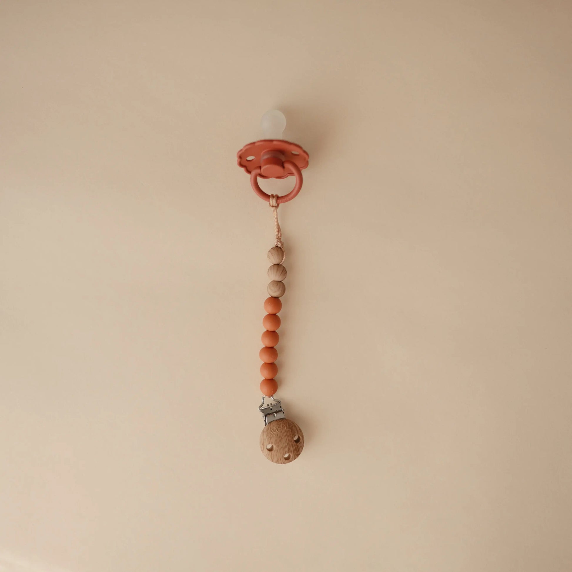 Silicone Pacifier Clip Eva with Faux Wood Clasp and Colorful Beads Mushie Everetts Place: Online Boutique