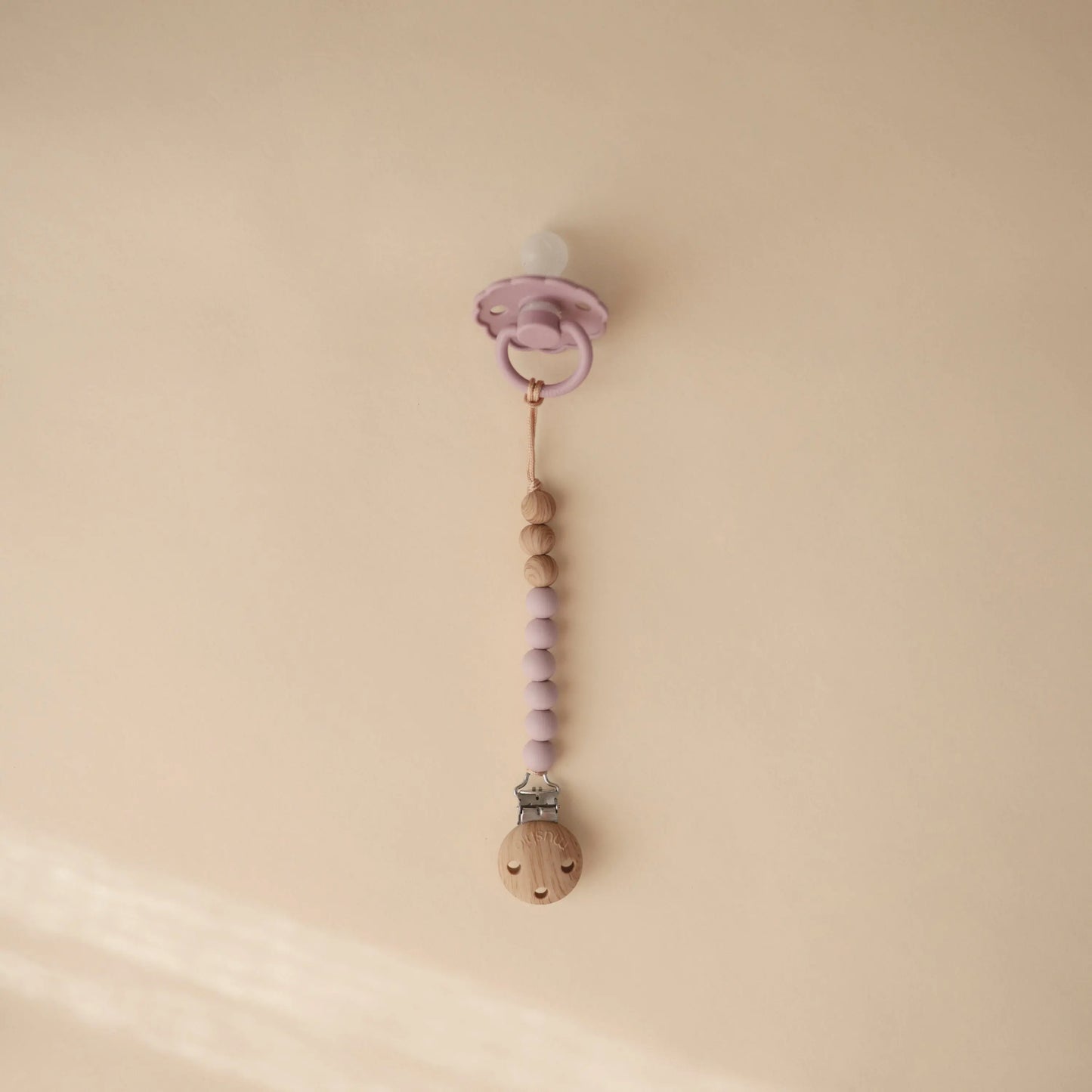 Silicone Pacifier Clip Eva with Faux Wood Clasp and Colorful Beads Mushie Everetts Place: Online Boutique