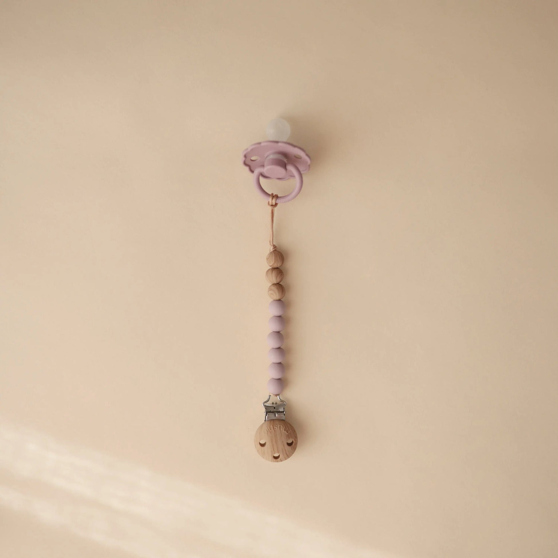 Silicone Pacifier Clip Eva with Faux Wood Clasp and Colorful Beads Mushie Everetts Place: Online Boutique