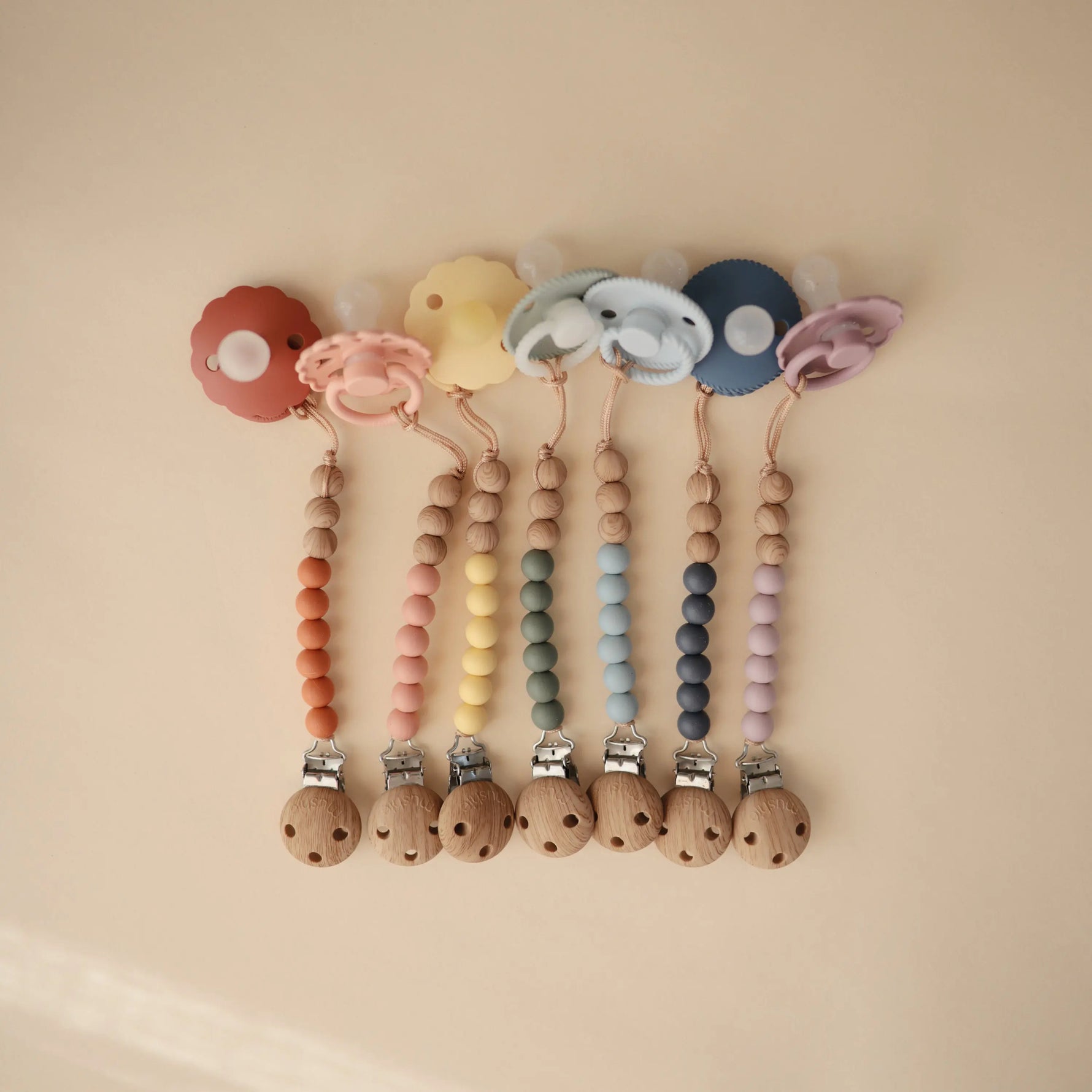 Mushie Silicone Pacifier Clip Eva with Faux Wood Clasp and Colorful Beads - Baby & Toddler > Baby Health > Pacifier Clips & Holders Pacifier Clip