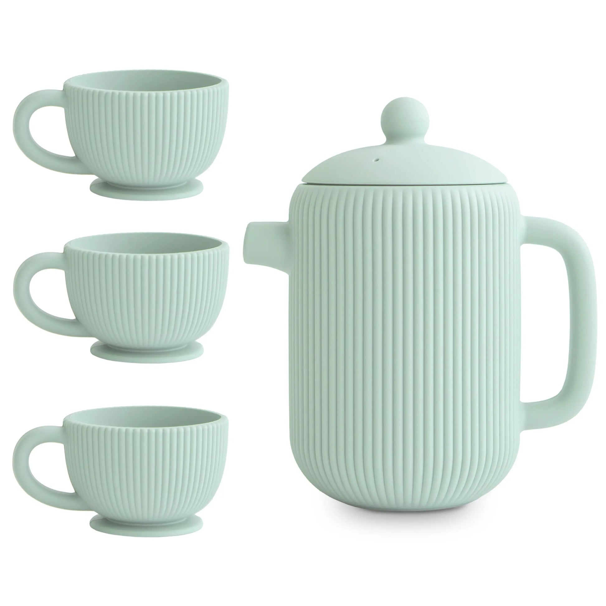 Silicone Tea Play Set for Kids with Teapot and Three Tea Cups Mushie Everetts Place: Online Boutique 29.99