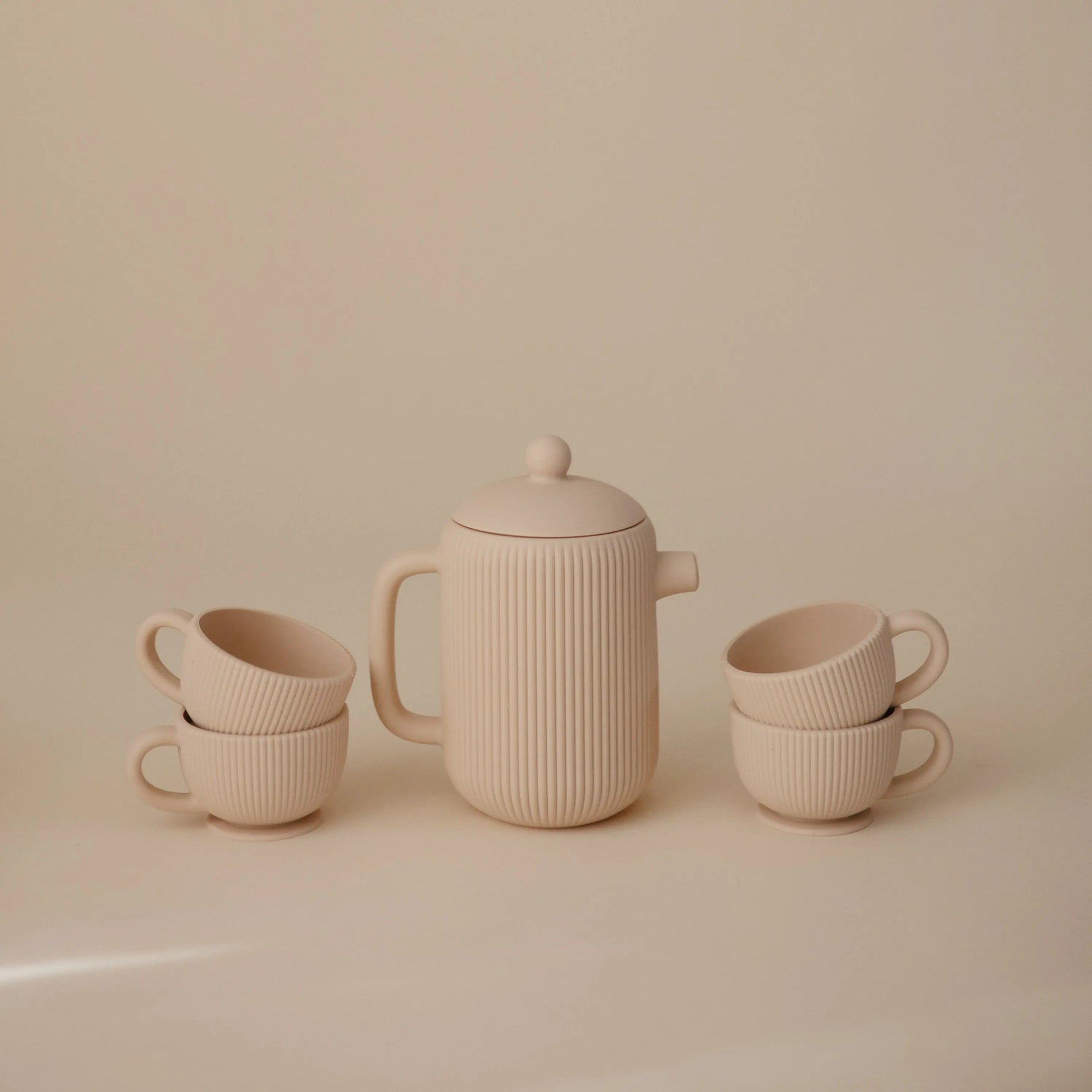 Mushie Silicone Tea Play Set for Kids with Teapot and Three Tea Cups - Toys & Games > Toys > Pretend Play > Toy Kitchens & Play Food > Toy Tableware Silicone Tea Play Set
