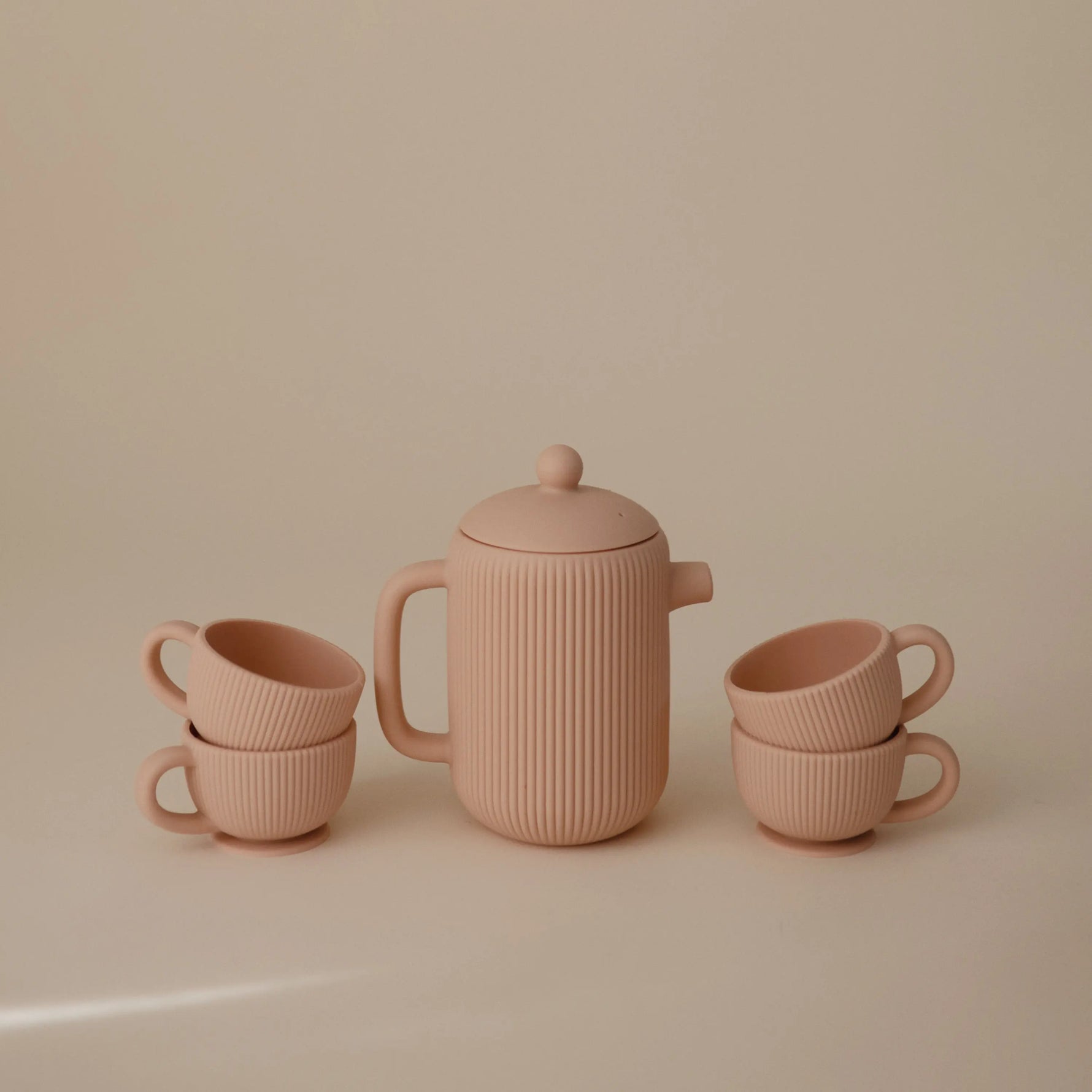 Mushie Silicone Tea Play Set for Kids with Teapot and Three Tea Cups - Toys & Games > Toys > Pretend Play > Toy Kitchens & Play Food > Toy Tableware Silicone Tea Play Set