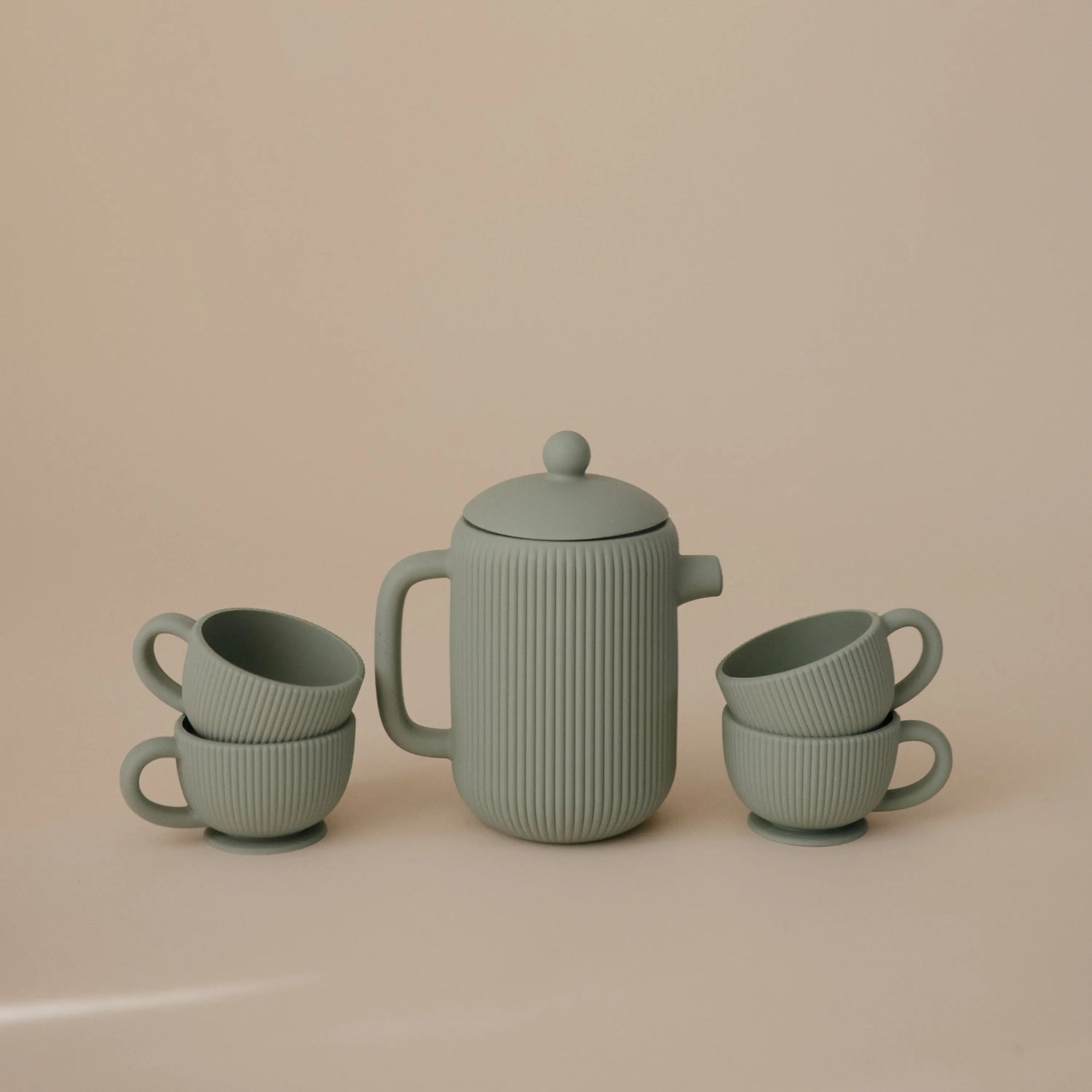Mushie Silicone Tea Play Set for Kids with Teapot and Three Tea Cups - Toys & Games > Toys > Pretend Play > Toy Kitchens & Play Food > Toy Tableware Silicone Tea Play Set