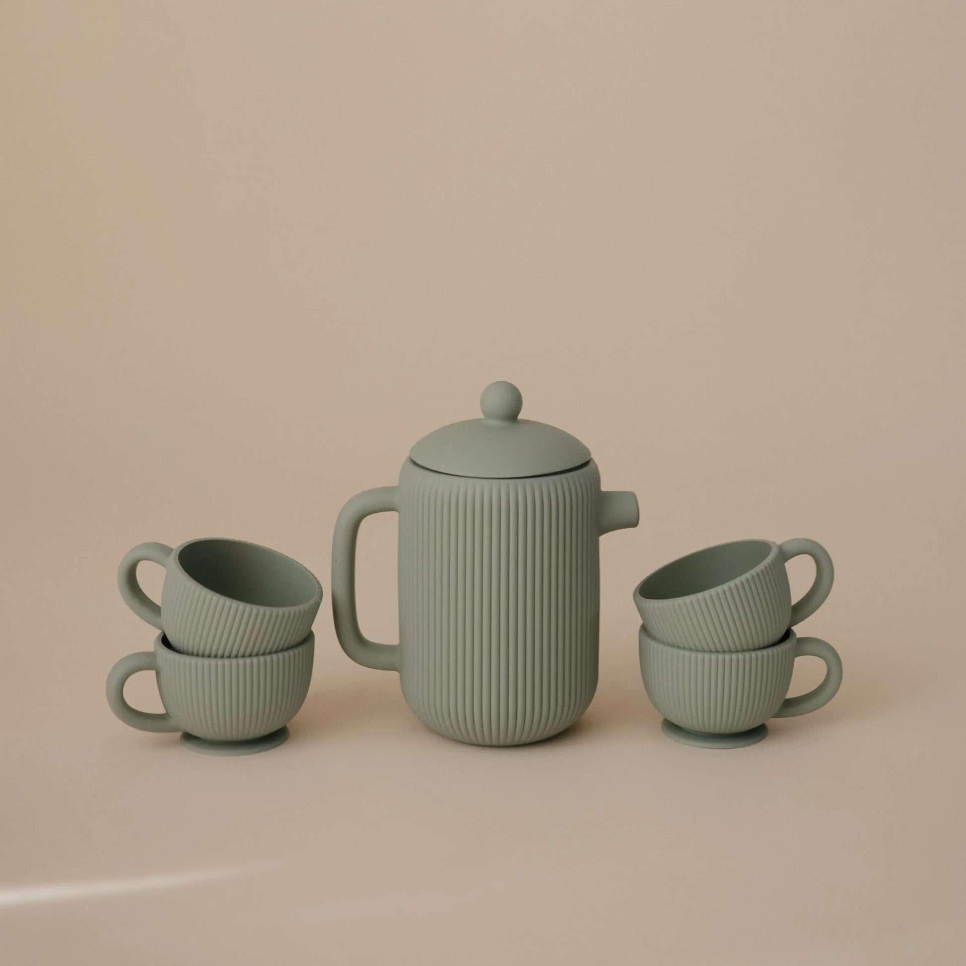 Silicone Tea Play Set for Kids with Teapot and Three Tea Cups Mushie Everetts Place: Online Boutique