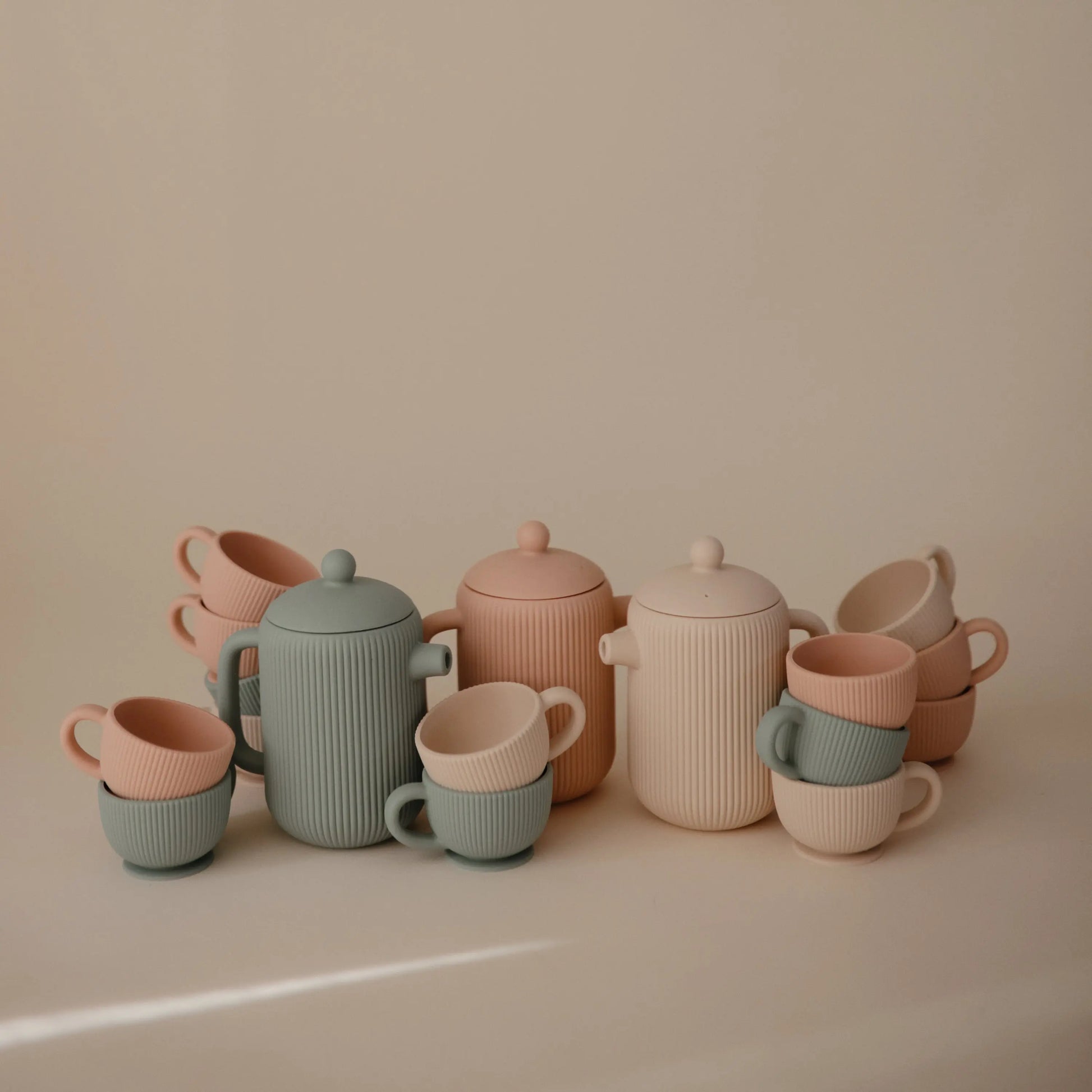 Silicone Tea Play Set for Kids with Teapot and Three Tea Cups Mushie Everetts Place: Online Boutique