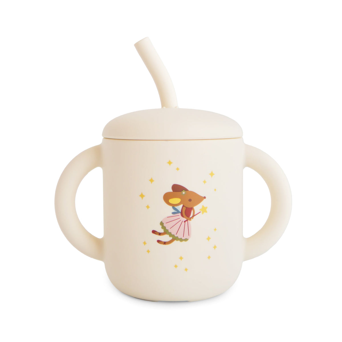Mushie silicone training cup + straw for toddlers.