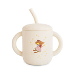 Mushie silicone training cup + straw for toddlers.