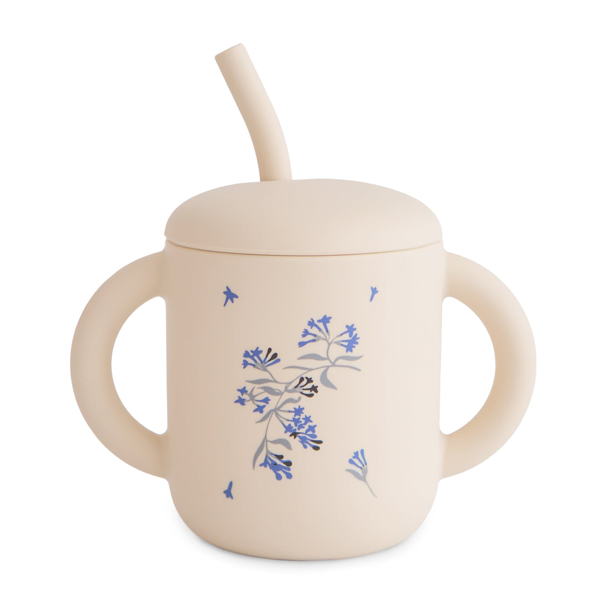 Mushie silicone training cup + straw, soft and safe for babies.