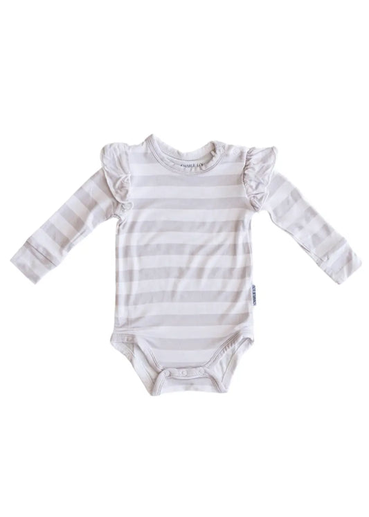 Silky Bamboo Ruffle Bodysuit Striped Long Sleeve Baby Charlie Lou Baby Everetts Place: Online Boutique