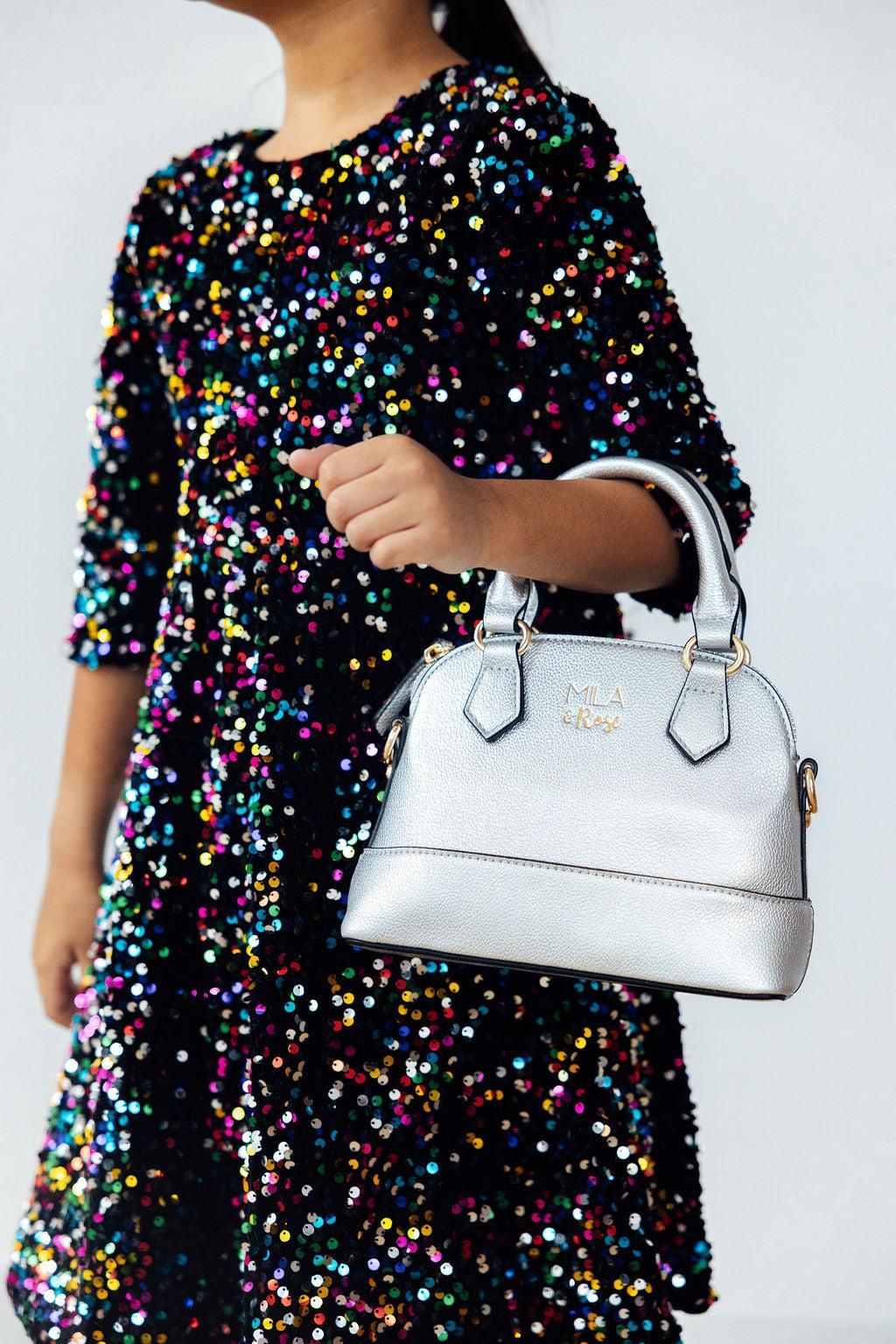 Silver Metallic Girls Crossbody Purse Vegan PU Leather Mila & Rose ® Everetts Place: Online Boutique