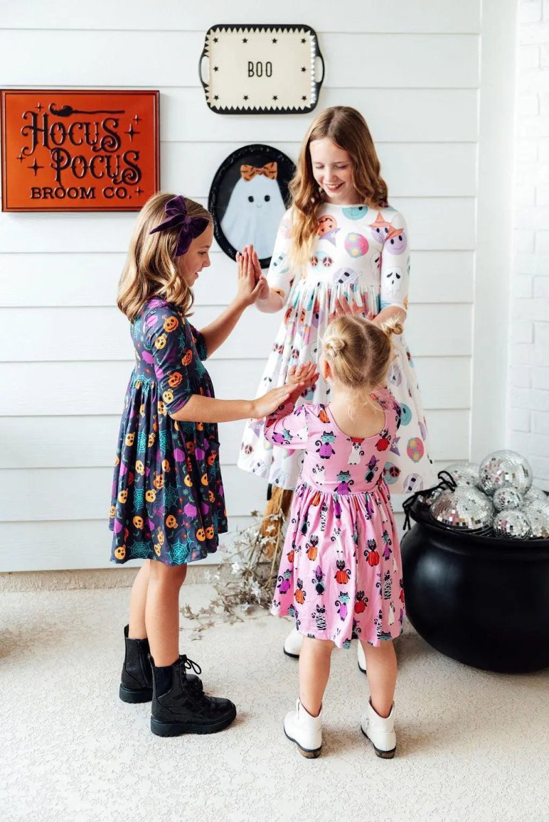 Mila & Rose ® Skeleton Web Twirl Dress Toddler Sleeve Pocket Cozy - Everetts Place Boutique - 