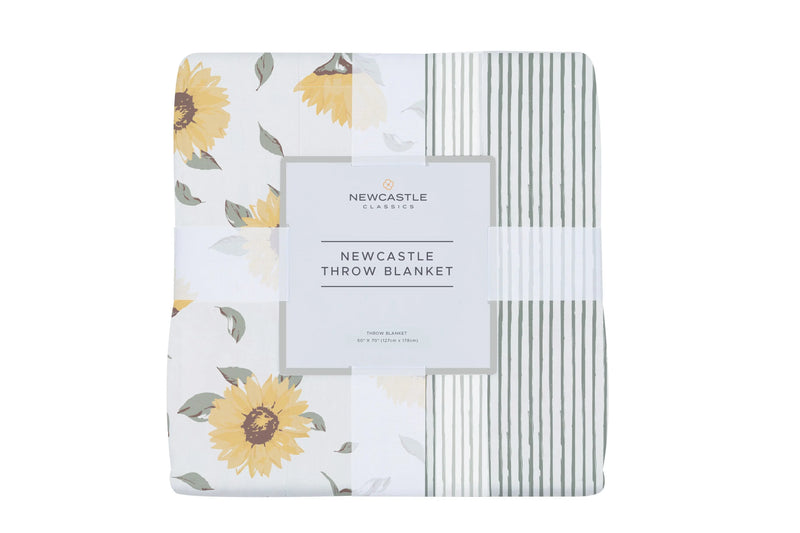Sunflower Farm and Sage Green Stripe Newcastle Throw Blanket made from 100% bamboo muslin.
