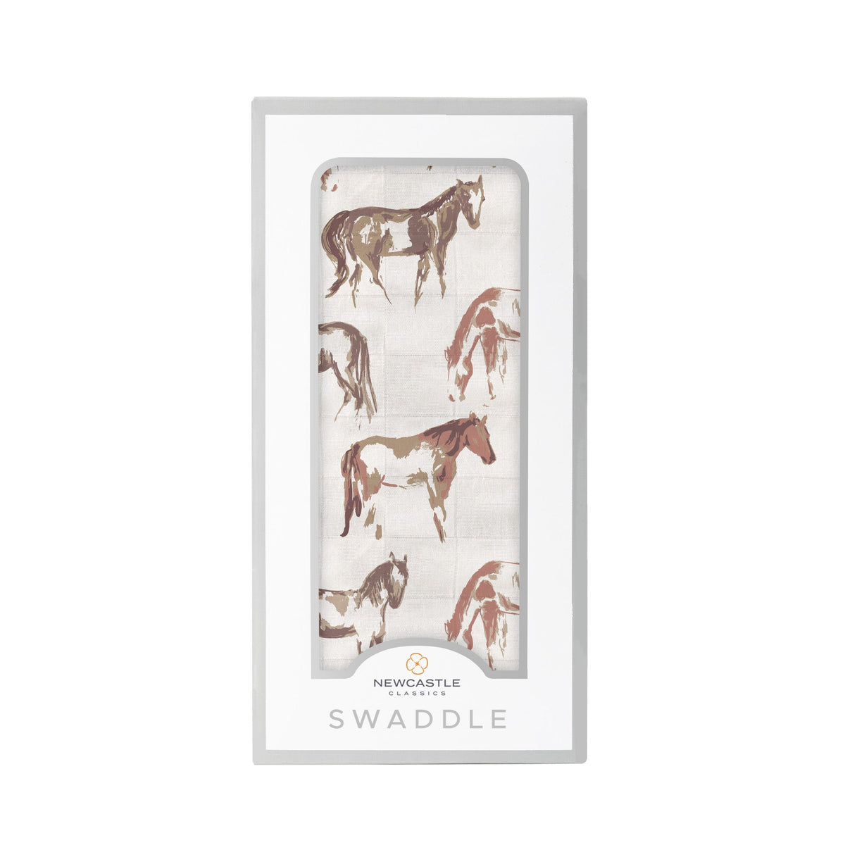 Bamboo muslin baby swaddle blanket with a wild horses print
