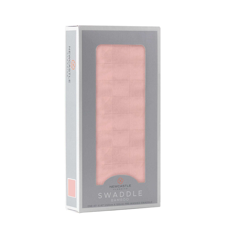 Pink Rose Bamboo Swaddle in packaging, 100% natural bamboo muslin, 47" x 47".