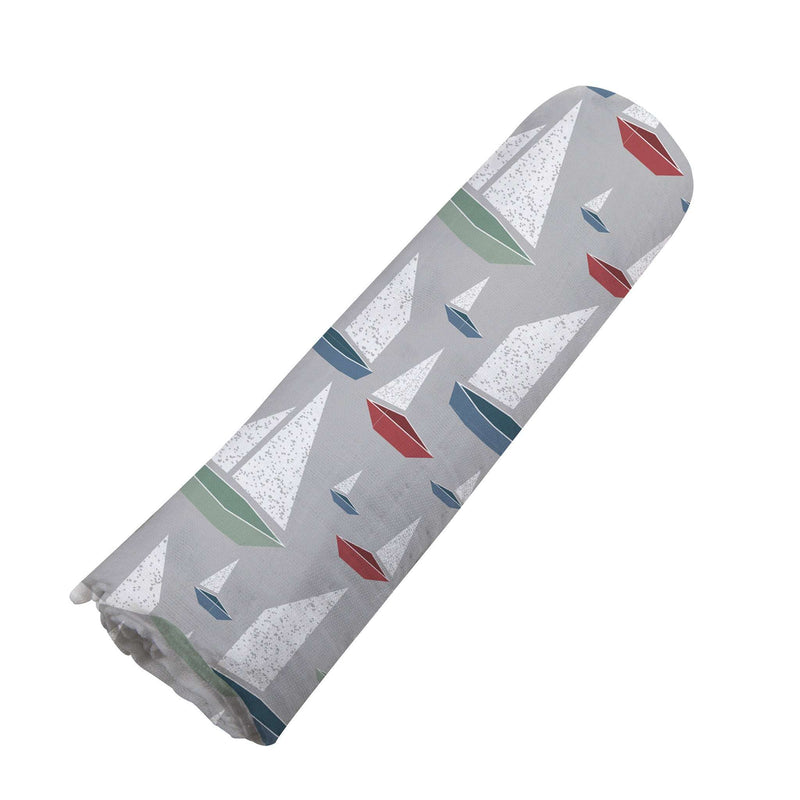 Bamboo swaddle with marina sailboat design, 100% natural bamboo muslin, 47" x 47".