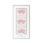 Pink Monster Trucks Bamboo Muslin Swaddle - Label, Rug, Picture frame | Everetts Place
