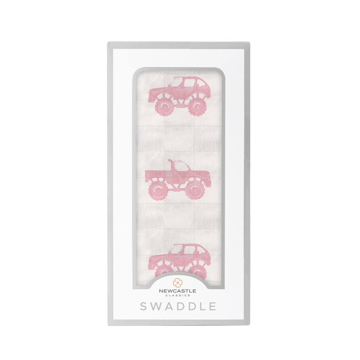 Pink Monster Trucks Bamboo Muslin Swaddle by Newcastle Classics