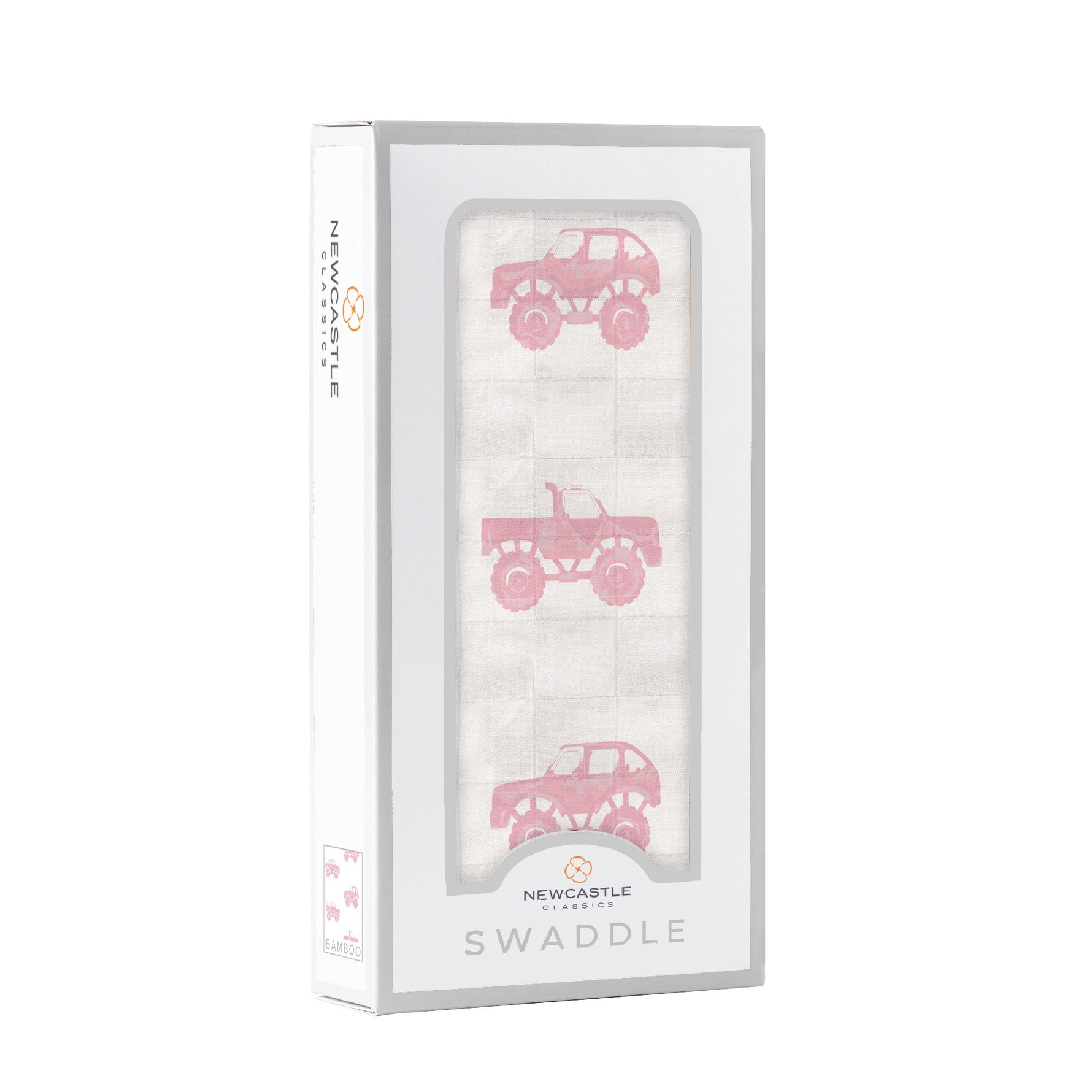 Pink Monster Trucks Bamboo Muslin Swaddle by Newcastle Classics