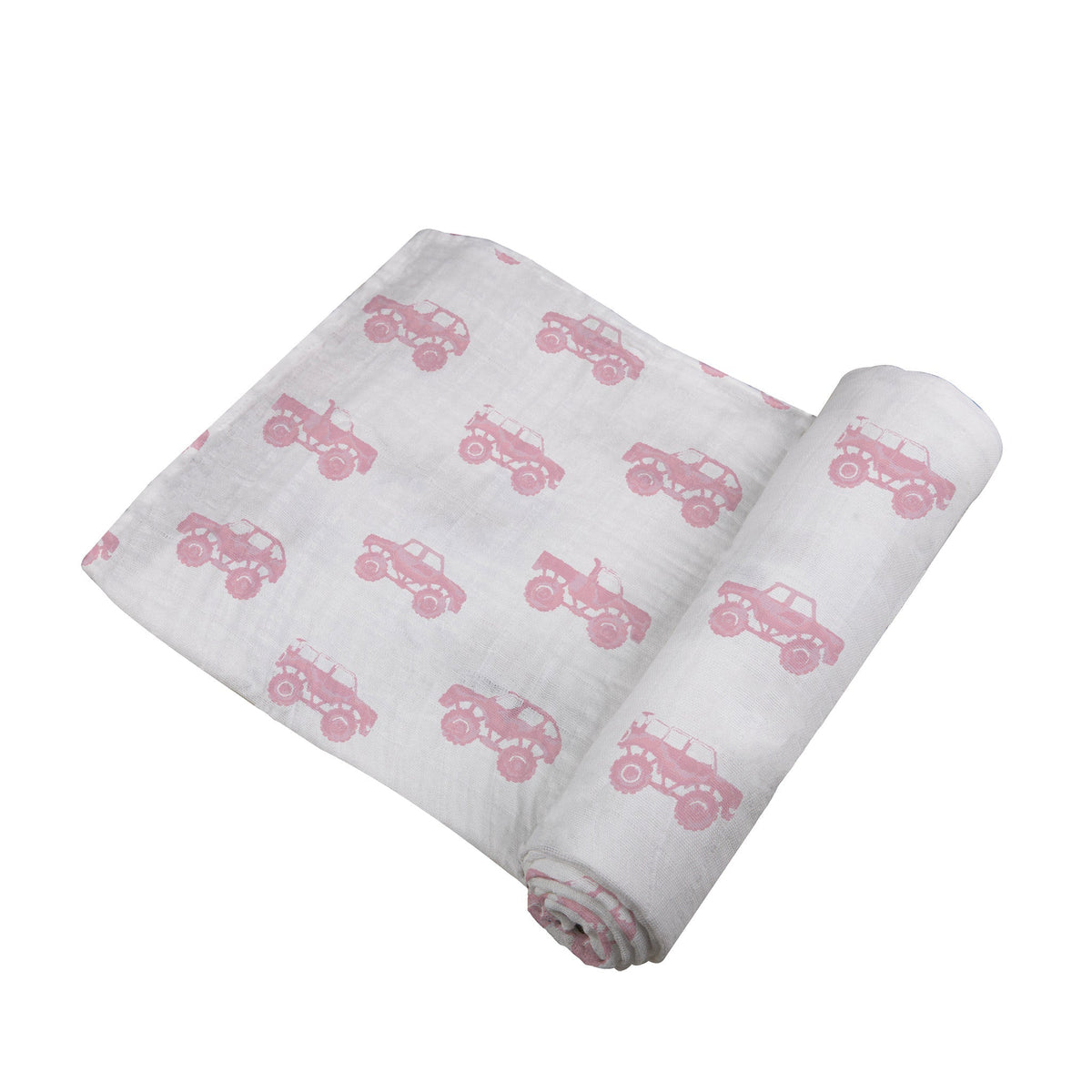 Pink Monster Trucks Bamboo Muslin Swaddle by Newcastle Classics