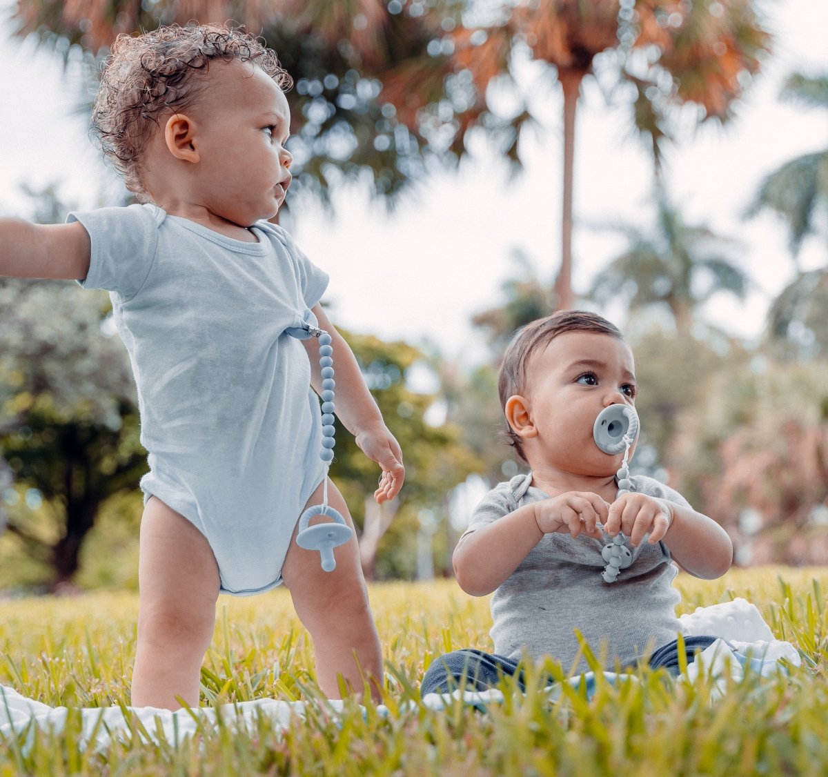 Comfy Cubs Sky Blue Pacifier Clips 2 Pack for Newborns Silicone - Everetts Place Boutique - 