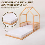 Goodevas Small Wooden Montessori House Floor Bed with Fence and Roof - Furniture > Baby & Toddler Furniture > Cribs & Toddler Beds > Toddler Beds Beds