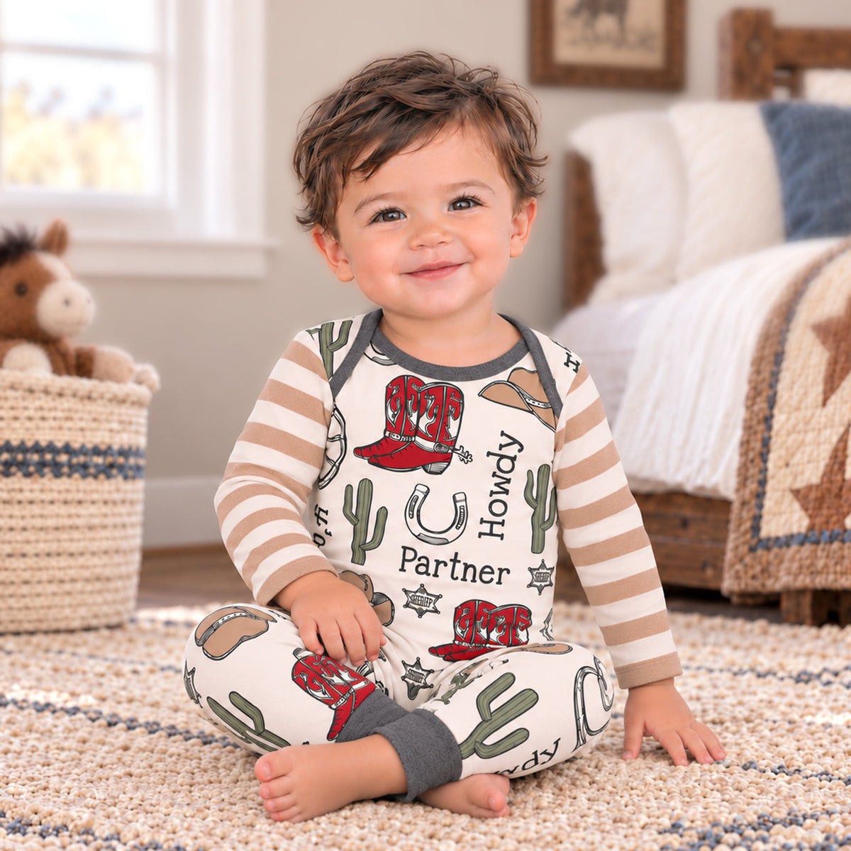 Cotton Romper, Western Cowboy Howdy Partner by Tesa Babe
