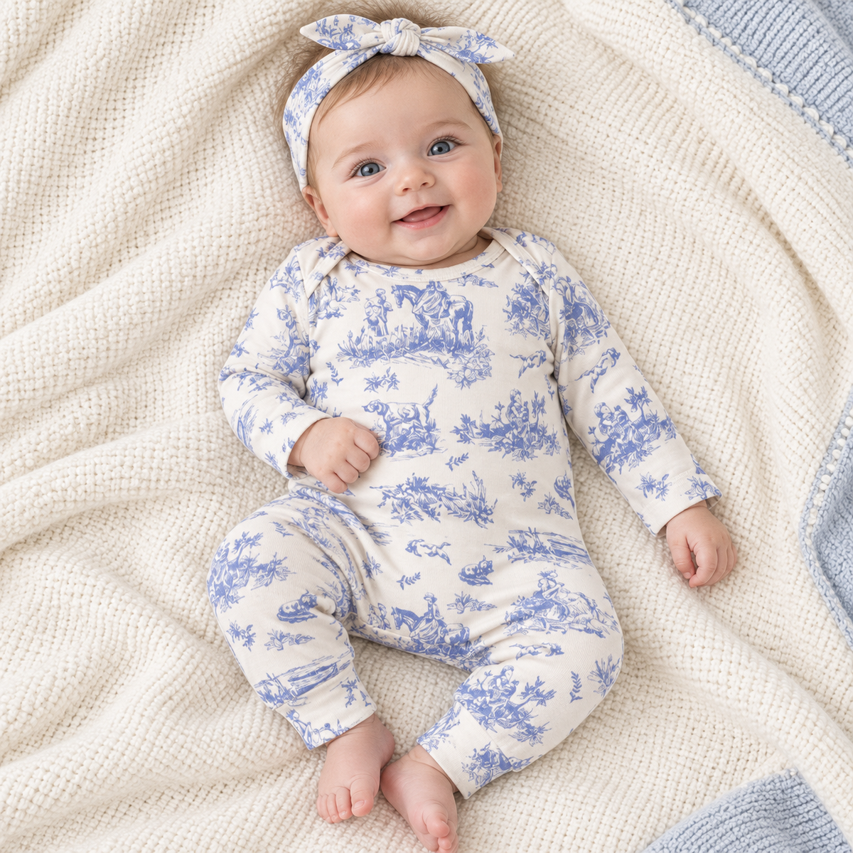 Baby Girl Bamboo Romper - Toile de Jouy