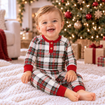 Baby Christmas Plaid Henley Bamboo Romper by Tesa Babe