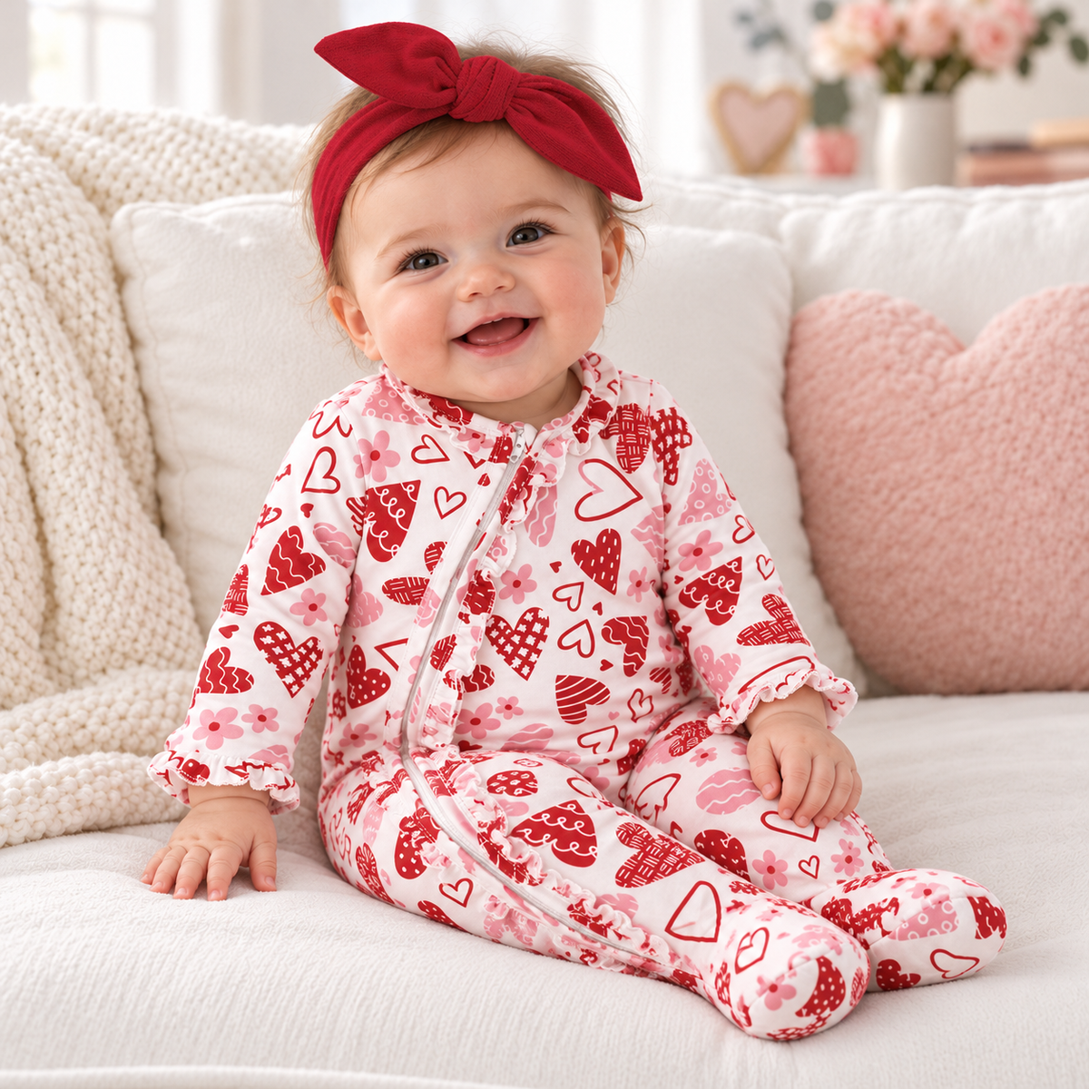 Valentine's Day Baby Bamboo Zipper Romper - Mommy & Me by Tesa Babe