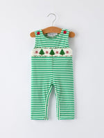 Rylee Faith Designs Smocked Christmas Tree Green Stripe Baby Boy Romper - Everetts Place Boutique - 