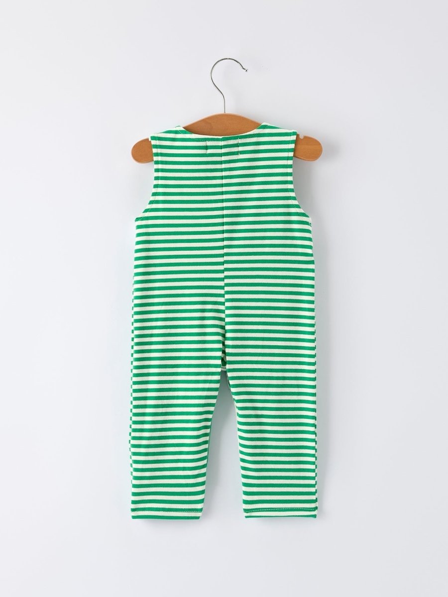 Rylee Faith Designs Smocked Christmas Tree Green Stripe Baby Boy Romper - Everetts Place Boutique - 