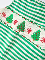 Rylee Faith Designs Smocked Christmas Tree Green Stripe Baby Boy Romper - Everetts Place Boutique - 
