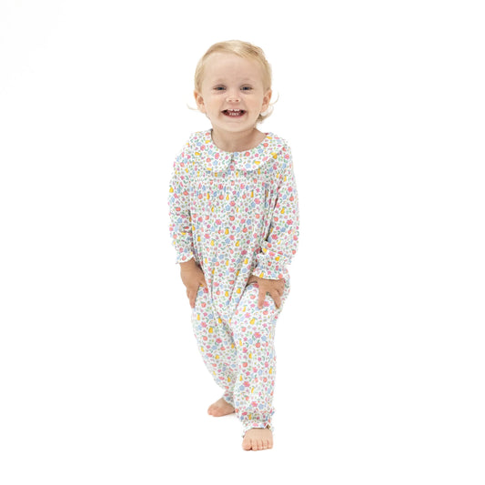 Smocked Long Sleeve Romper Peter Pan Collar Soft Viscose Angel Dear Everetts Place: Online Boutique