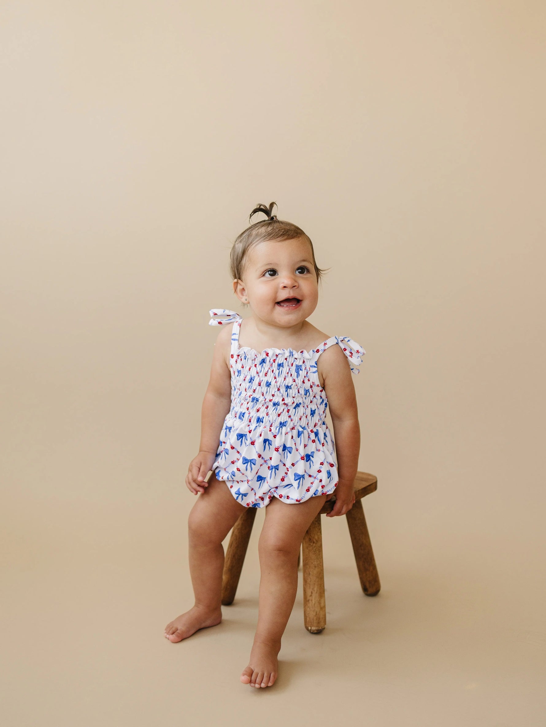 Little Joy Co. Smocked Red White And Bows Bamboo Bubble Romper For Baby - Apparel & Accessories > Clothing > Baby & Toddler Clothing > Baby & Toddler Outfits clothes