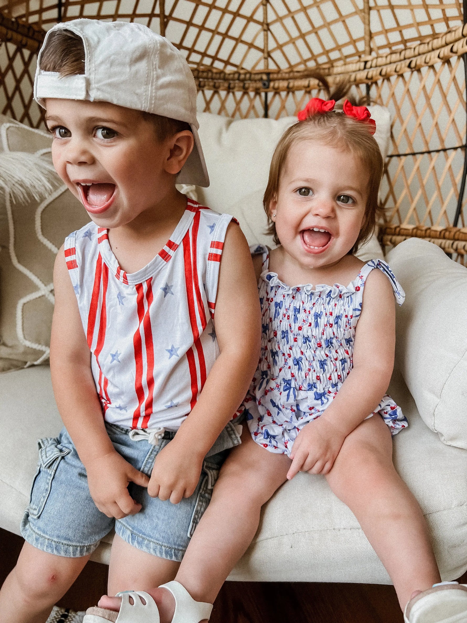 Little Joy Co. Smocked Red White And Bows Bamboo Bubble Romper For Baby - Apparel & Accessories > Clothing > Baby & Toddler Clothing > Baby & Toddler Outfits clothes