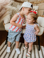 Little Joy Co. Smocked Red White And Bows Bamboo Bubble Romper For Baby - Apparel & Accessories > Clothing > Baby & Toddler Clothing > Baby & Toddler Outfits clothes