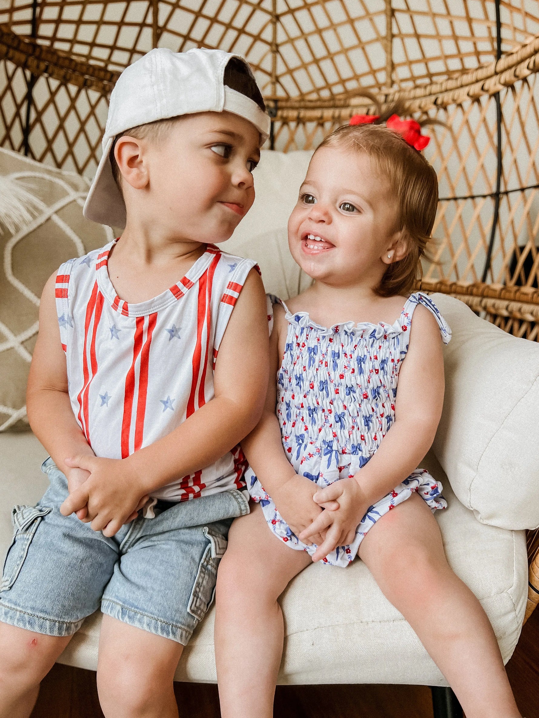 Little Joy Co. Smocked Red White And Bows Bamboo Bubble Romper For Baby - Apparel & Accessories > Clothing > Baby & Toddler Clothing > Baby & Toddler Outfits clothes