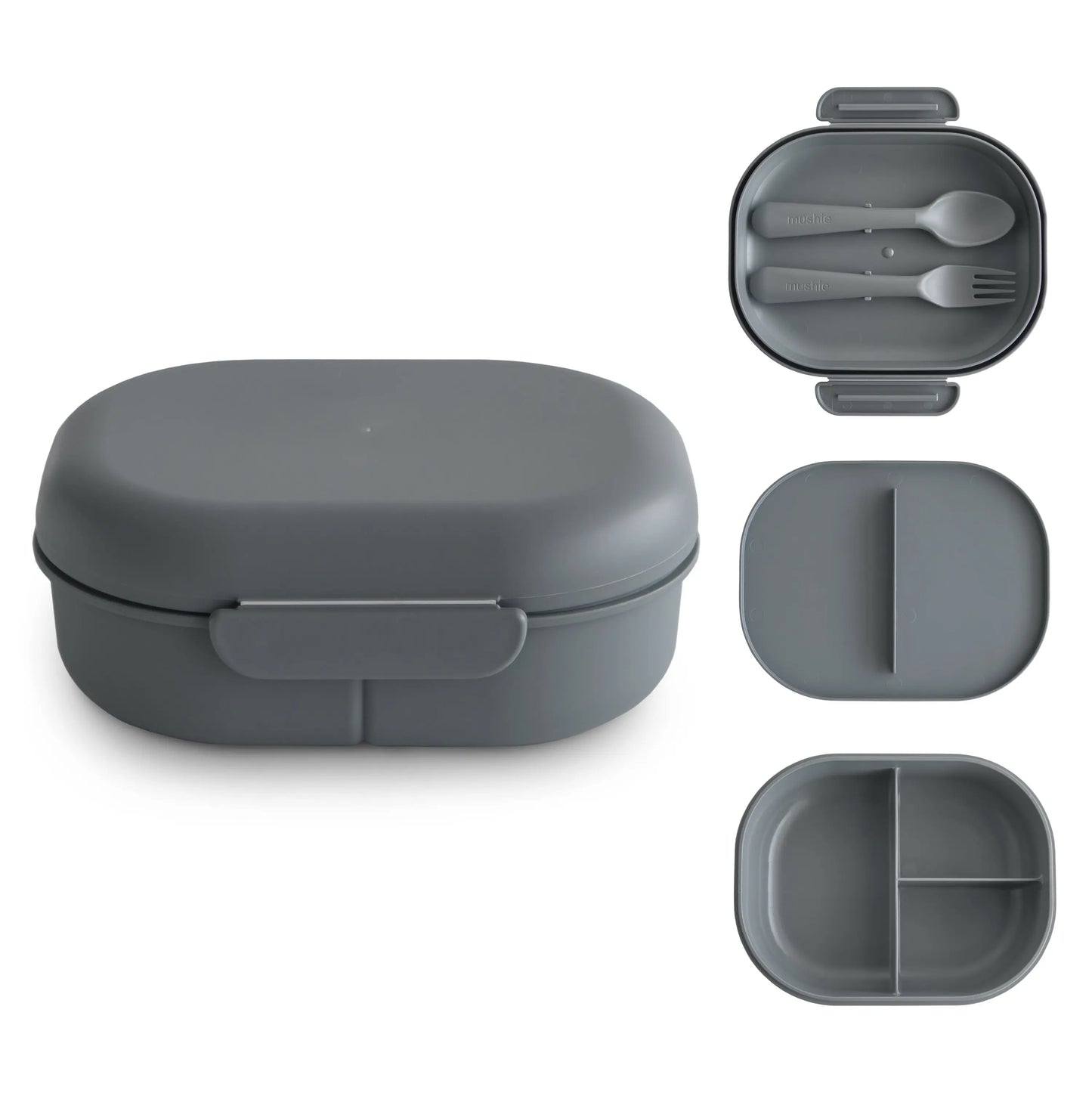 BPA Free Plastic Lunchbox with Built In Compartments and Locking Utensils Mushie