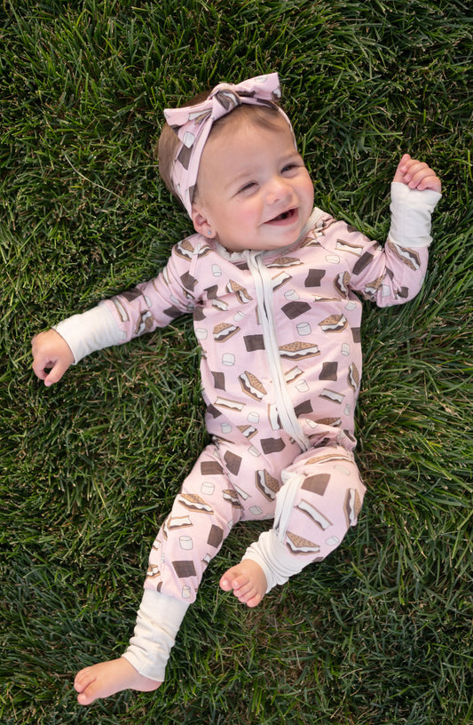 Smores to Love Cozy Convertible Zip Footies Pink Nightwear Dreamlet Everetts Place: Online Boutique