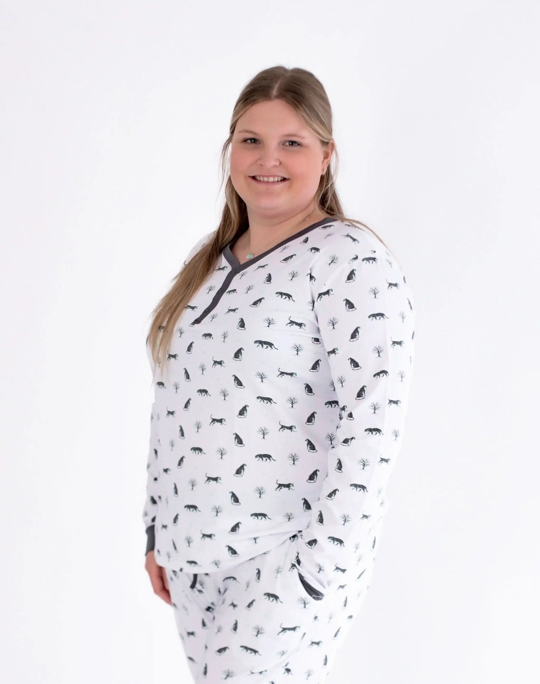 Bubble Baby Snow Leopard | Adult Long Sleeve Henley - 