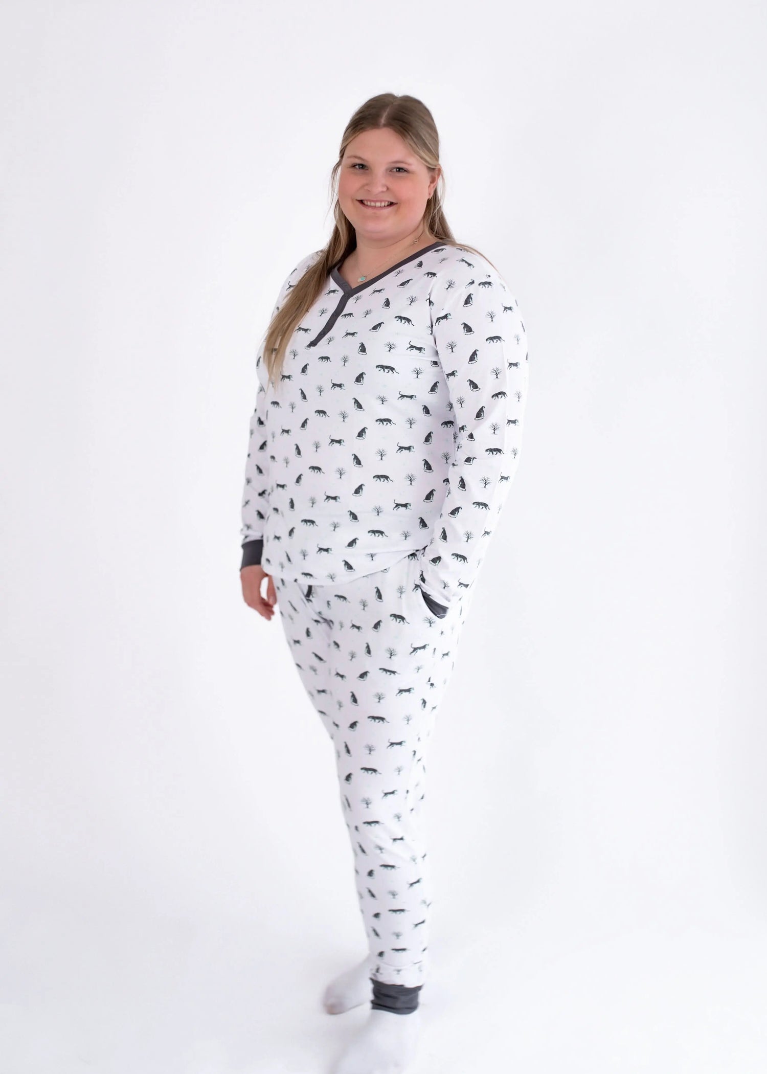 Bubble Baby Snow Leopard | Adult Long Sleeve Henley - 