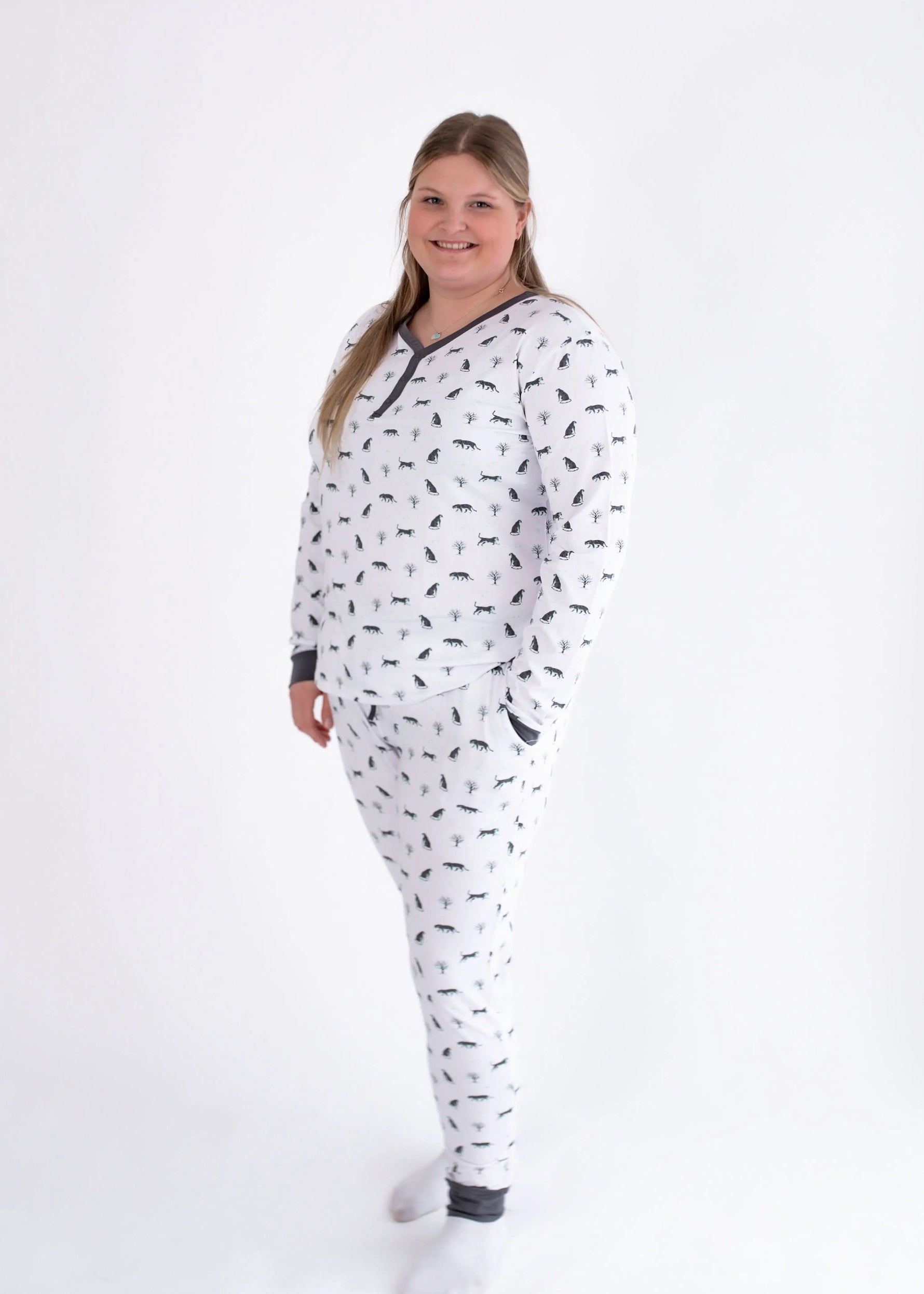 Bubble Baby Snow Leopard | Adult Long Sleeve Henley - 