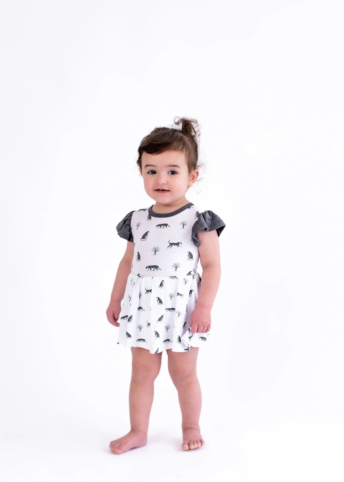 Snow Leopard | Flutter Bodysuit Dress - Baby & Toddler Clothing, White, Dress, Child, Pink | Everetts Place