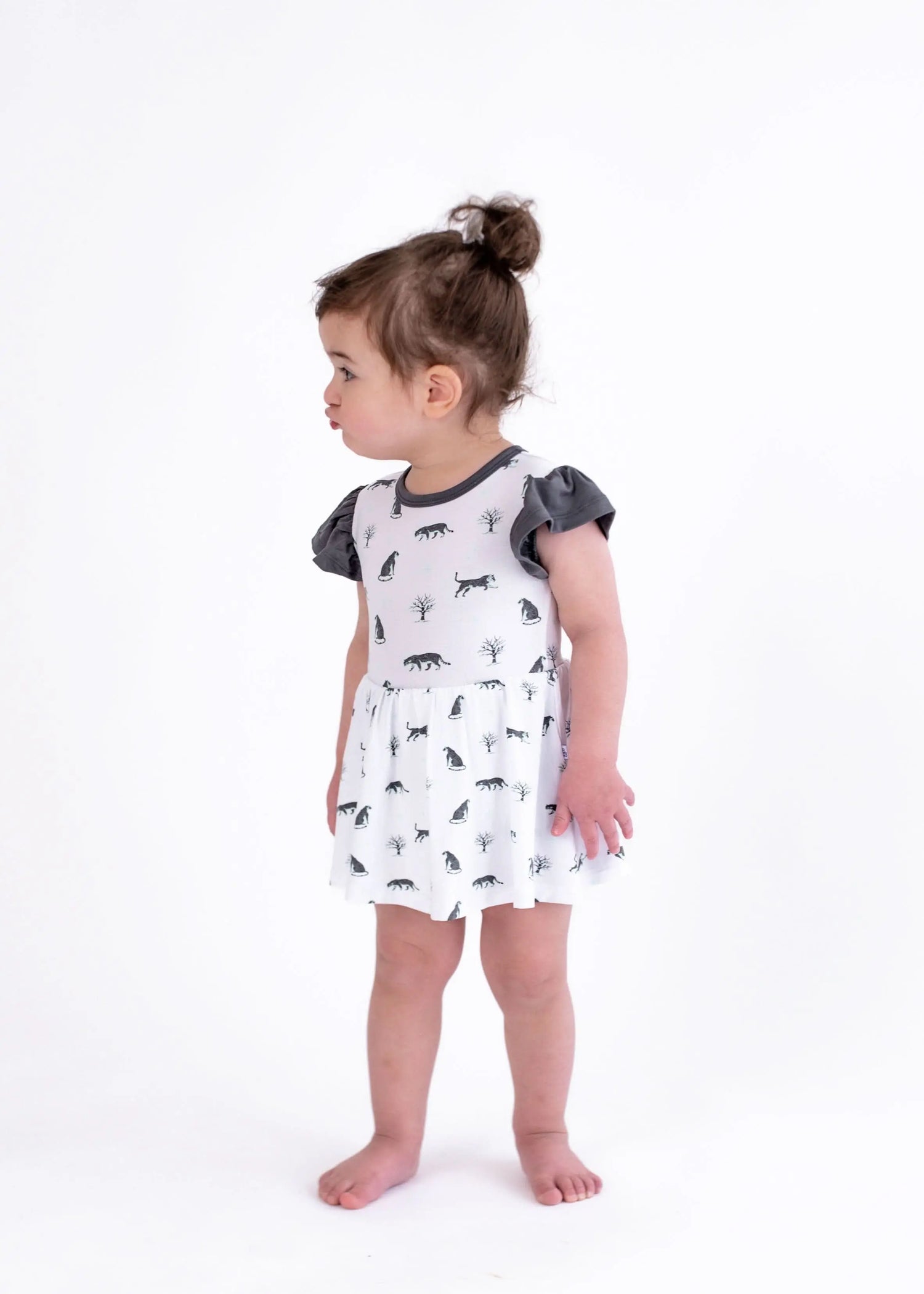 Bubble Baby Snow Leopard | Flutter Bodysuit Dress - 