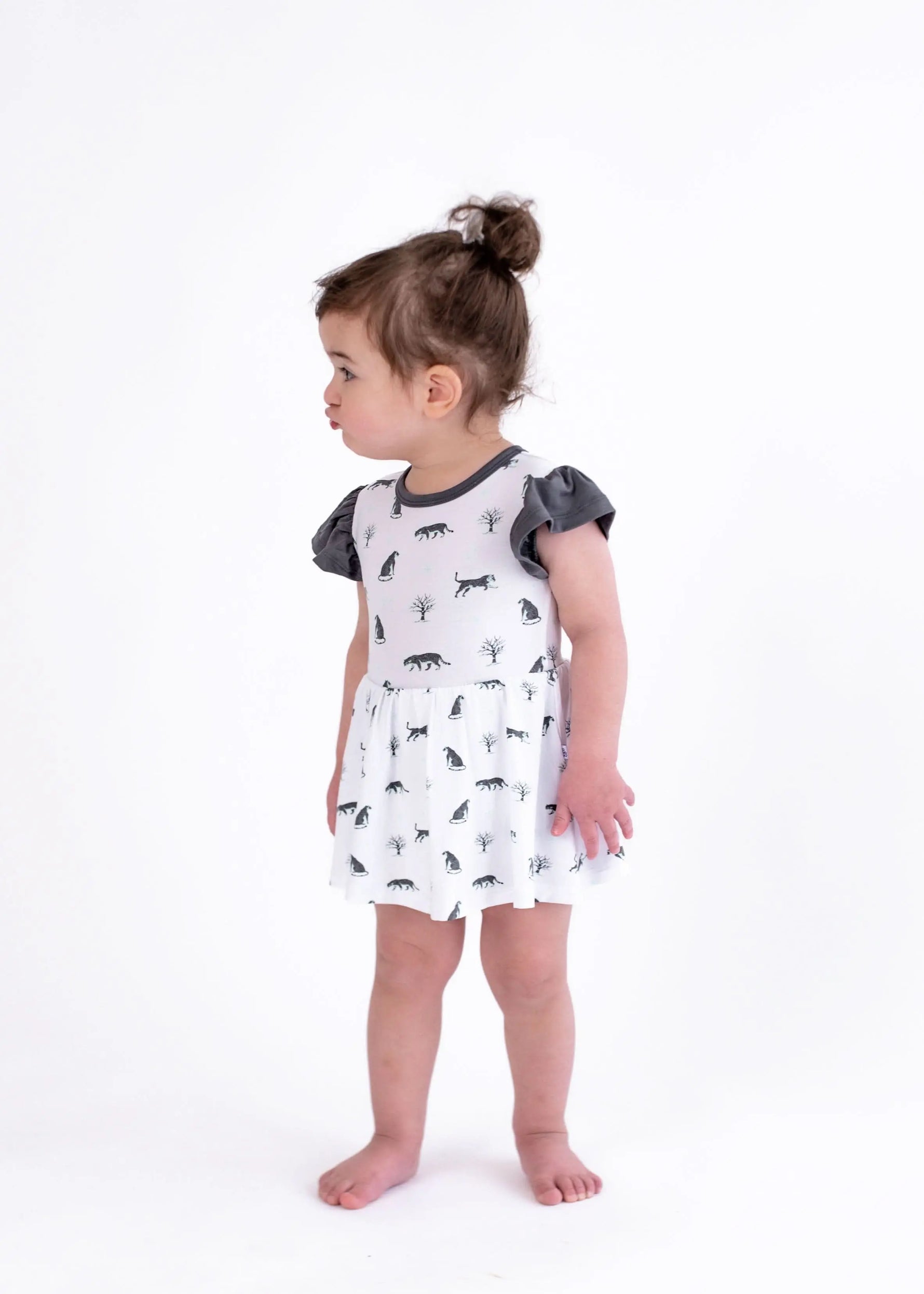 Bubble Baby Snow Leopard | Flutter Bodysuit Dress - 