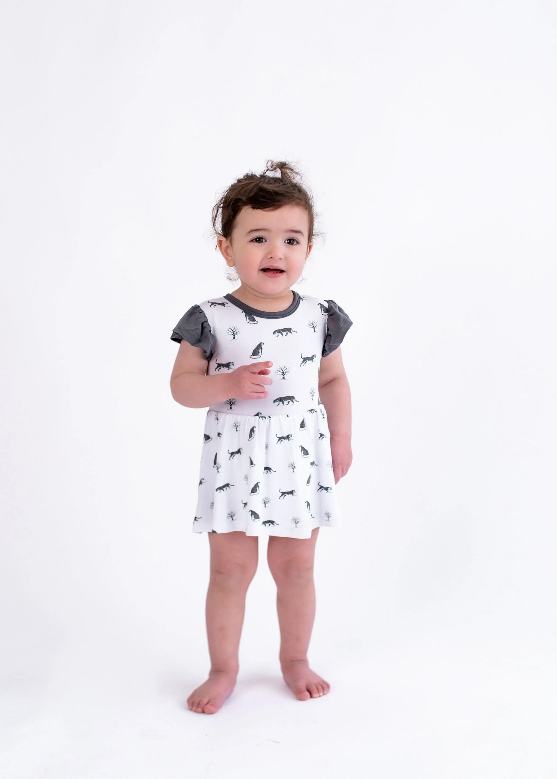 Bubble Baby Snow Leopard | Flutter Bodysuit Dress - 
