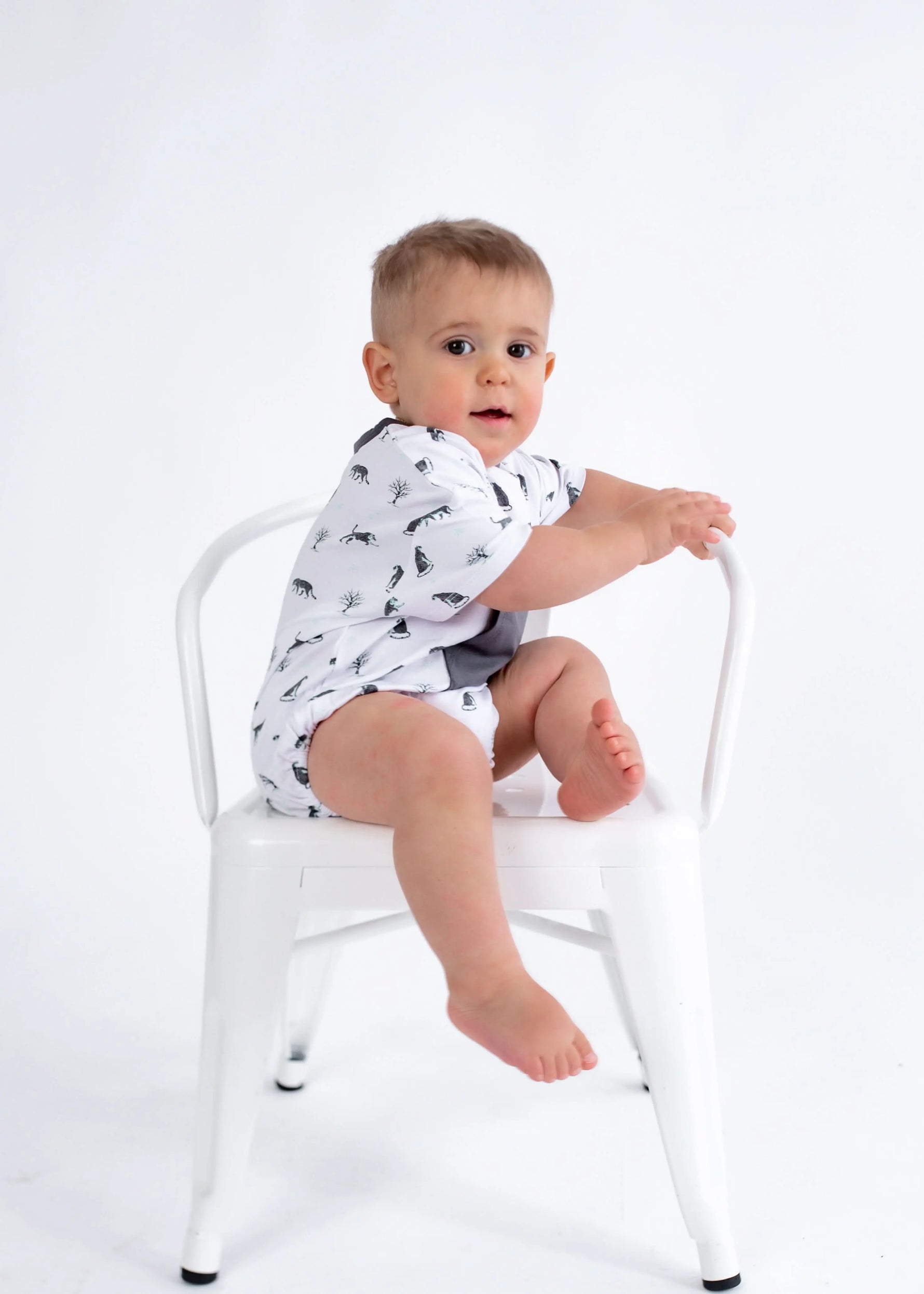 Bubble Baby Snow Leopard | Short Sleeve Bubble Romper - 